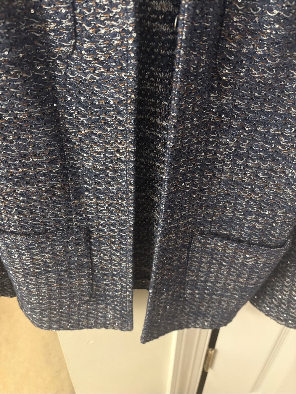 St. John Black  Multicolor Metallic-Thread Open Front Knit Jacket - Picture 3 of 4
